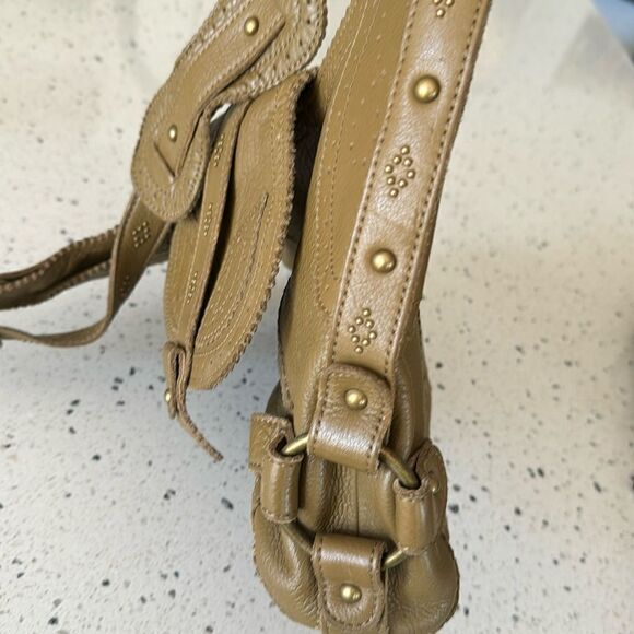 BCBG MAXAZRIA Olive Green Pebbled Leather Hobo Shoulder Bag Slouchy Purse Studs - Picture 5 of 16